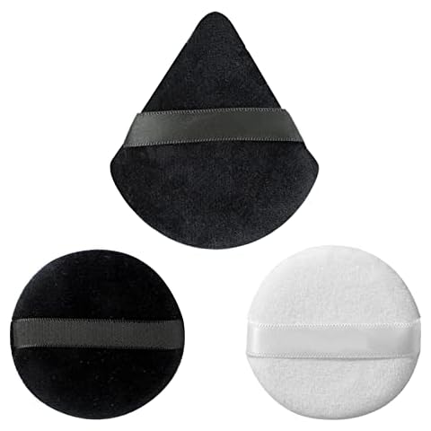 Wellehomi Makeup Powder Puffs,Triangle Velour Powder Puffs with Round Powder Puffs Apply for Daily Makeup Such as Foundation,Cream,Blush (Black&White 3pcs) Cover