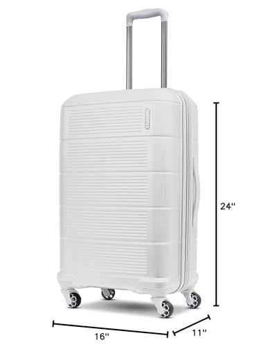 Image of American Tourister Stratum 2.0 Expandable Hardside Luggage with Spinner Wheels, Checked-Medium, White