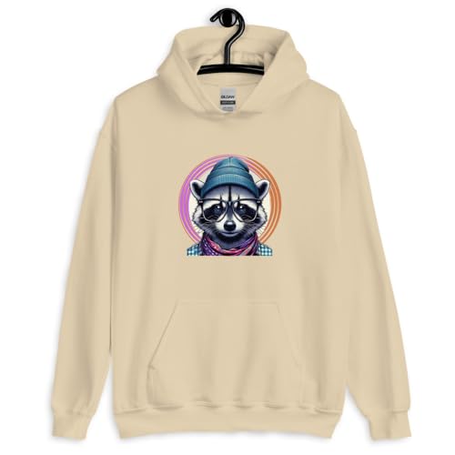 Sweat à capuche unisexe raton laveur hipster sable taille M pour look urbain confortable