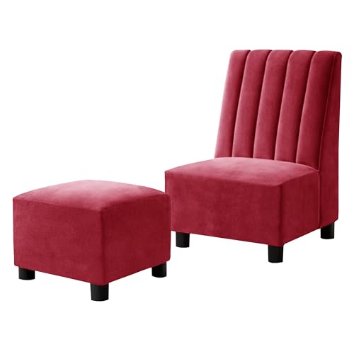 Image of Rosebell Sofa with Ottoman Combo Single Seater Sofa Set with Matching Footrest for Living Room & Bedroom - Red Color
