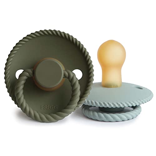 Image of FRIGG Rope Natural Rubber Baby Pacifier | Made in Denmark | BPA-Free (Olive/Sage, 0-6 Months)