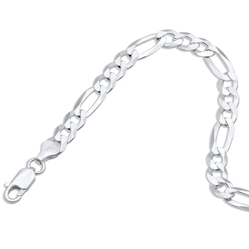 Aka Gioielli - Solid 925 Sterling Silver 7mm Diamond-Cut Figaro Link Chain - Bracelet for Men and Women - Made in Italy2