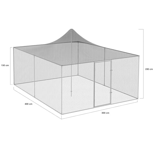 IDMarket - Voliere 12m² Gehege Hühnerstall 3x4M Maschendrahtzaun Dach Netz verzinkter Stahl