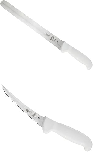 Mercer Culinary Ultimate White - Cuchillo de deshuesado curvado de 11 pulgadas con borde ondulado y cuchillo de deshuesado curvado de 6 pulgadas