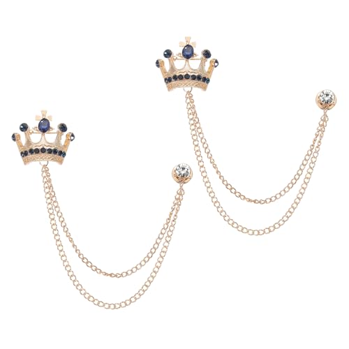 Image of PATIKIL Crown Hanging Chain Brooch Pins, Rhinestone Suit Pins Fashion Crystal Lapel Pins