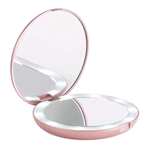 LUNA London LED Lighted Compact Makeup Mirror | 1x/7x Magnifying, Illuminated, Portable, Folding | Perfect for Handbag, Pocket & Travel Beauty Needs | Matte Rose Gold