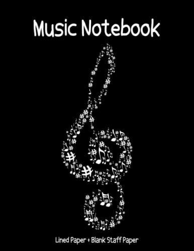 Music Notebook: Lined Paper & Music Manuscript Paper | Staff Paper Notebook, 12 Staves per Page | 8.5"x11" | 120 Pages | Black Cover