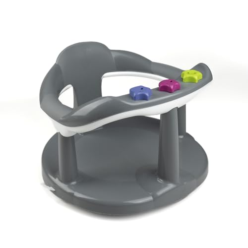 THERMOBABY – Anillo de baño para bebé Aquababy – Asiento de baño cómodo, lúdico y estable – Fácil instalación – De 7 a 16 meses – Fabricado en Francia – Gris topo