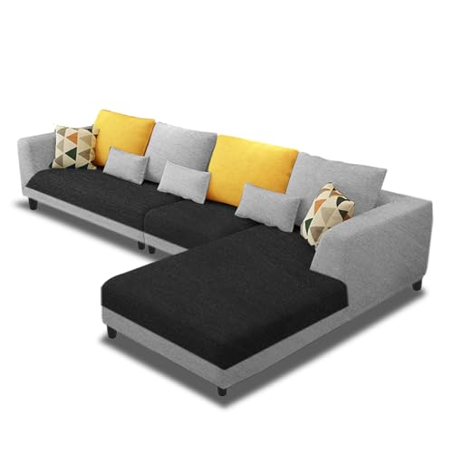 Image of Galib RHS 6 Seater L Shape Sofa Set for Living Room (Black Grey Fabric) Premium Fabric Sofa