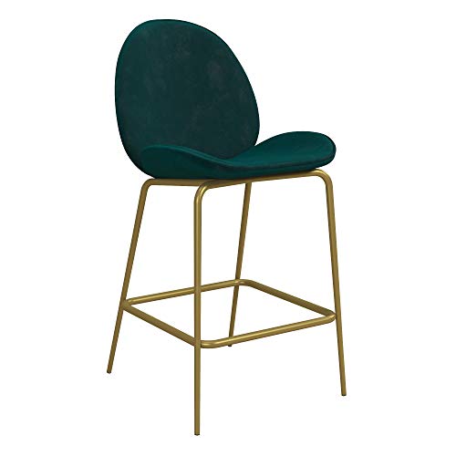 Cosmoliving By Cosmopolitan Astor Upholstered Counter Stool Green Velvet With Brass Metal Leg #TOP1