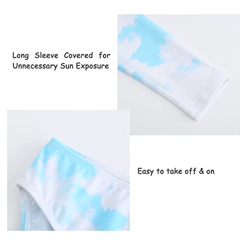 Image of Aisyee Girls Long Sleeve Rash Guard Set Two Piece Swimsuits Tie Dye Bathing Suits for Kids UPF 50+ Swim Shirts