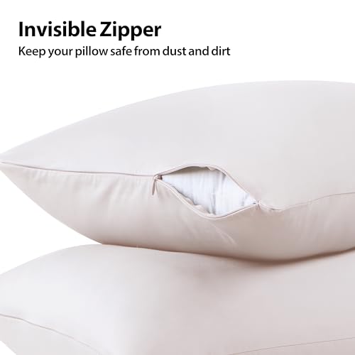 Image of 100% Cotton Toddler Pillow Protectors with Invisible Zipper, 600 Thread Count Sateen Wave Soft Breathable Hypoallergenic Nursery Pillowcases for Kids, 13x18 Inches, Set of 2