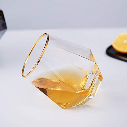 Diamond Whiskey Glasses, 4 Pcs Rocks Glasses Gold Banded Cocktail Drinkware For Rum, Scotch Or Wine Glasses, Tumblers Old Fashion Elegant Glass Unique Christmas New Year Father's Day Gifts (Clear) #TOP6