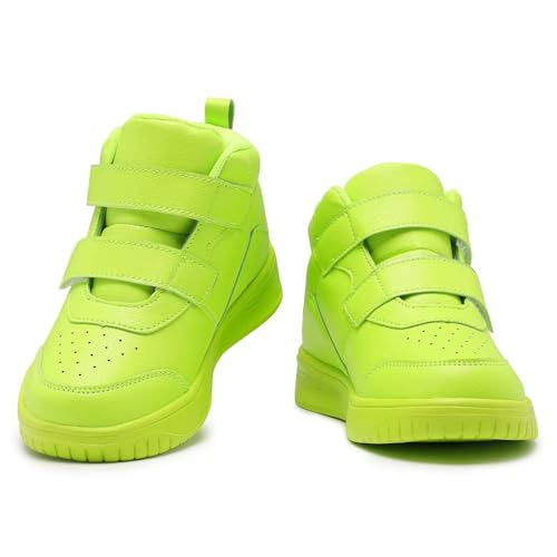 Yadurdu Boys Girls Sneakers Kids High Top Casual Sport Shoes AFluorescent Green Dual Hook and Loops Running Shoes Toddler Size 10