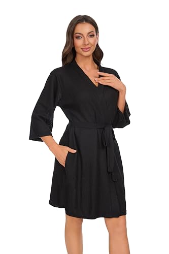 iniber Robes for Women Waffle Knit Bathrobe Soft Lightweight Knee Length Loungewear S-XXL3