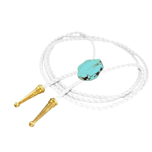 Image of Daisy Del Sol Gemstone Bolo Tie Braided Vegan Faux Leather Natural Stone Gold Handmade Necklace Adjustable Boho Western Jewelry
