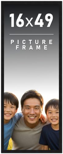 16x49 Frame Black Picture Frame - Complete Modern Photo Frame Includes UV Acrylic Shatter Guard Front, Acid Free Foam Backing Board, Hanging Hardware Wood Wall Frames for Family Photos - no Mat