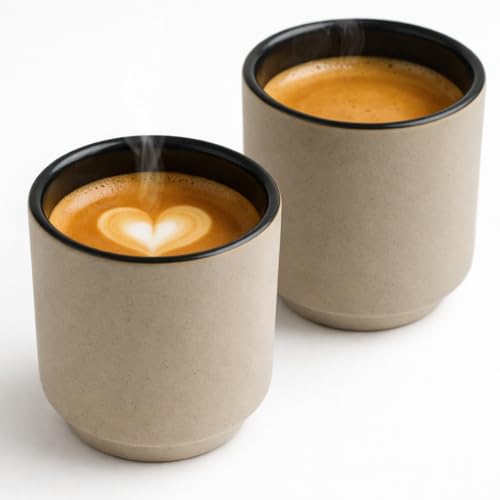 Maxito Espressotassen aus Steingut schwarz mit 75 ml im 2er Set für Kaffeeliebhaber - Espresso & Kaffeetassen - Geschenke für Männer
