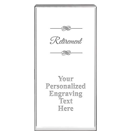 Crown Awards 6" Retirement Vertical Display Crystal Award, Custom Engraved Retirement Crystal Trophy, Engraving with Your Own Text Included