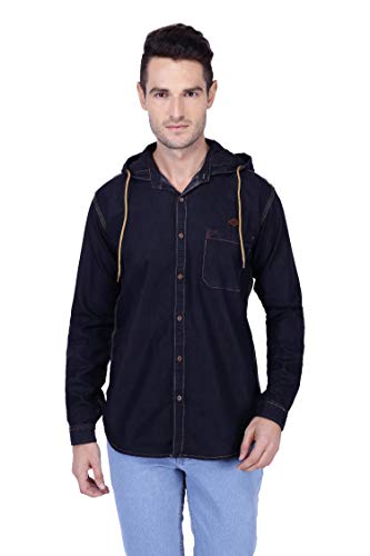 Image of Kuons Avenue Men's Denim Hooded Casual Shirt | Full Sleeve | Regular Fit | Hooded Collar - Stylish Everyday Wear