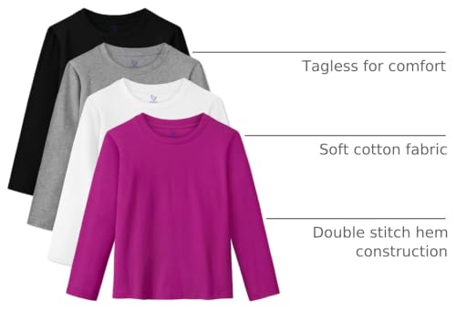 Image of 4 Pack Girls Long Sleeve Shirts Cotton T-Shirts Tagless Kids Tees Clothes
