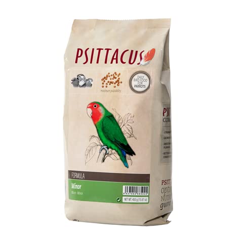 Psittacus Minor 450 g | Pienso Completo para Agapornis, Forpus y Pyrrhuras | Alimento Premium para Aves | 100% no-GMO