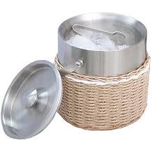 Handwoven 3L Stainless Steel Ice Bucket with Lid and Ice Tongs, Large Insulated Chilling Bucket Handcrafted Wicker Paper Rope for Party Wedding Home Bar Decor