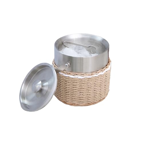 KINGWILLOW Handwoven 3L Insulated Ice Bucket with Lid and Ice Tongs