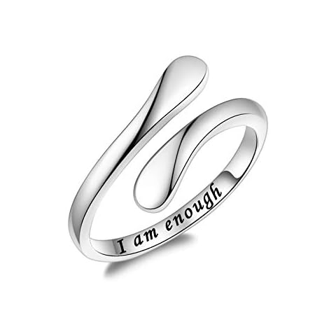Fookduoduo 925 Sterling Silver Ring Inspirational Jewelry adjustable Wrap Open Rings for Women (I am enough) Cover