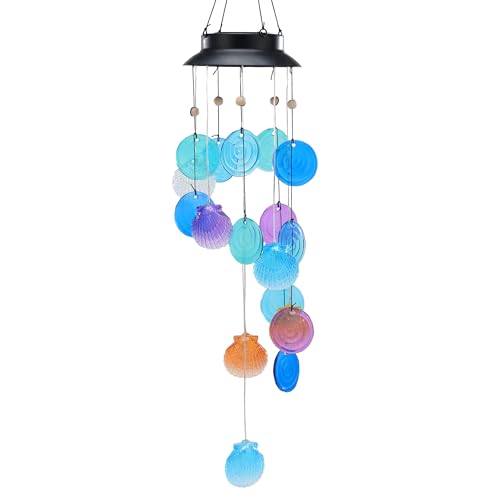 MYCRLIFE Solar Seashell Wind Chime with LED Light, 28-Inch Outdoor Decor