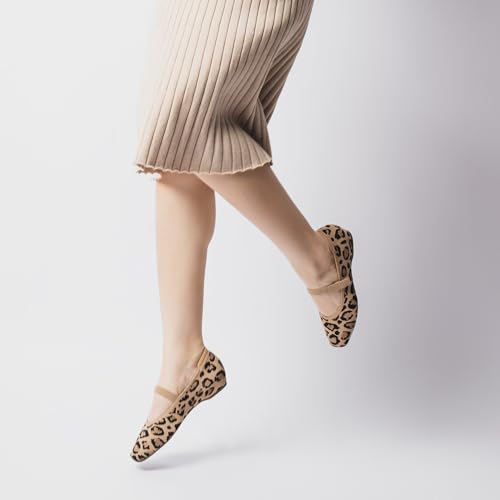 Image of Cusolemore Mary Jane Flat Shoes for Women with Arch Support and Concealed Low Wedge Heel, Comfortable Women Square Toe Ballet Flats Knit Dress Shoes