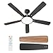 TALOYA 52 Inch Black Ceiling Fans with Lights Led Remote Control Flush Mount Low Profile for Bedroom Living Dining Room Outdoor Farmhouse Patio,Reversible,DC Motor,Diammable,Buzzer ON/Off,5 Blades