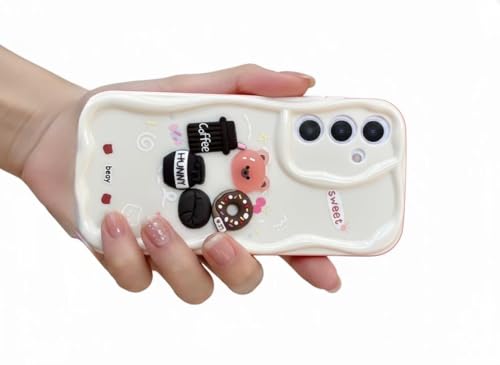 Image of for Samsung Galaxy S24 FE 5G 3D Cartoon Cute Hunny Coffee Bear and Donut Soft Case with Soft Silicone Design Case for Women Girls Back Cover for Samsung Galaxy S24 FE 5G (White)