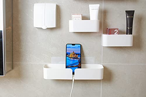 Ladybee7Les Wall Floating Shelves White 4Pcs Set, Self Adhesive Wall Shelf/Bathroom Makeup Wall Organizer/Wall Décor/No Drill Plastic Storage Bins, Multi-Sizes, Stickers Included #TOP4
