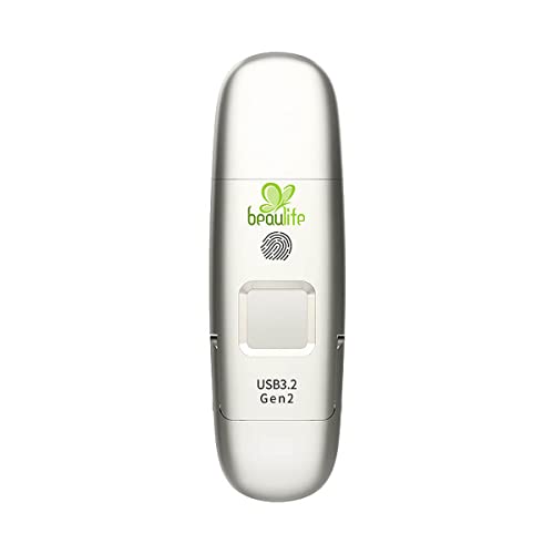 Beaulife 1TB Data Fortress Encrypted Fingerprint USB Flash Drive - USB 3.2 Gen2 with AES-256 Encryption and Type C, Blazing 550 MB/s Biometric Flash Drive, OTG, PC & Smartphone.