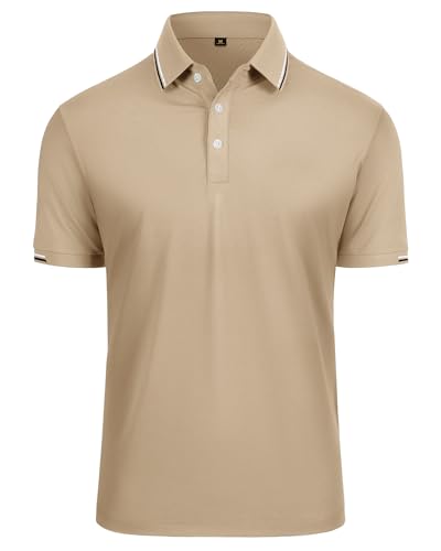 J.VER Mens Fashion Polo Shirts Short Sleeve Khaki Business Casual Regular Fit Summer Sport Golf T-Shirt for Men Adult M