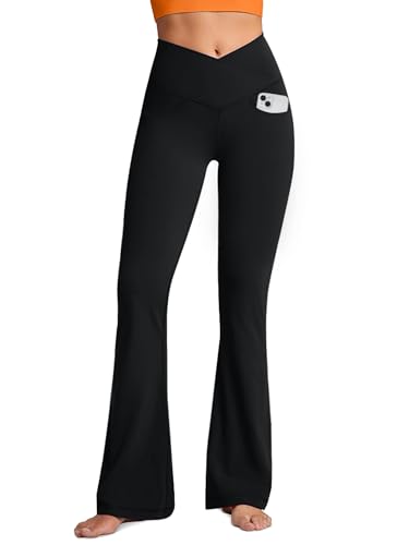 Image of Flare Leggings for Women with Pockets 2pack High Waisted Crossover Flare Leggings Bootcut Yoga Pants