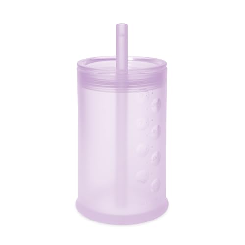 Image of Olababy Clear View Silicone Training Cup with Straw Lid | Toddler Sippy Trainer 12mo+ | Unbreakable Water Drinking Cups for Kids 2yr+ | Baby Led Weaning & Feeding Supplies (Lilac, 9 oz)