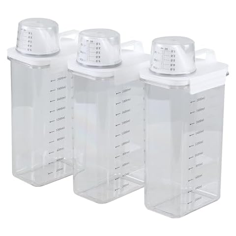 Zerdyne Plastic Airtight Dry Food Storage Containers with Pouring Spout and Measuring Cup Lid, Dry Food Storage Container, 3 Pieces, 2.3L / 80 Oz, Clear Cover