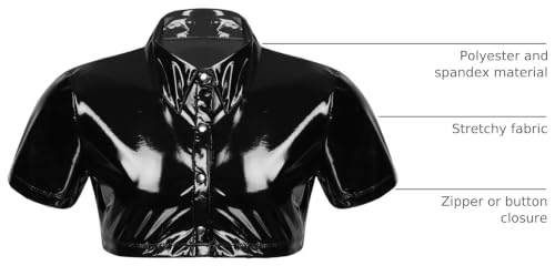 Image of AIEOE Men's Leather Metallic Shirts Shiny Slim Fit Stretch Top Wetlook Club Party Undershirts