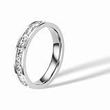 munone 4mm Channel Set Eternity Band Ring for Women Men,14k Gold Plated Titanium Cubic Zirconia Simulated Diamond Princess Cut Stackable Non Tarnish Comfort Band Ring