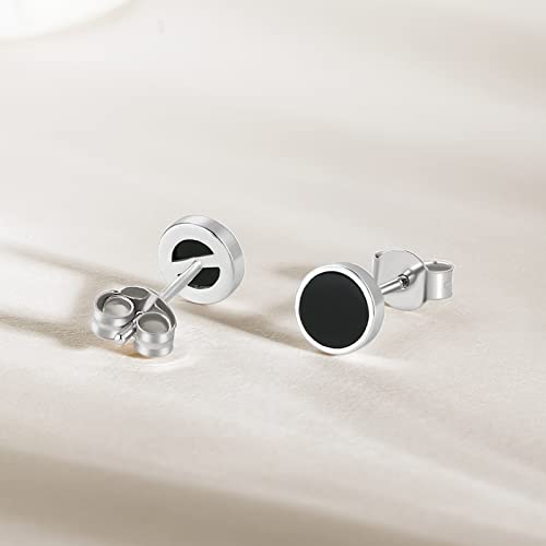 Stud Earrings Black And Silver- Small 925 Sterling Silver Onyx Sterling Silver Statement Hypoallergenic Earrings For Men Women Boys Teens Girls Couple Lover Zhou Liu Fu #TOP3