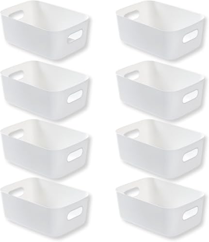 BTtime 収納ボックス 収納カゴ 8個セット ホワイト 小物入れケース プラスチック 収納 引き出し仕切 卓上収納 雑貨整理 取っ手付き 整理整頓 小物入れ 洗面所 押入れ 汎用性 (トランペット)