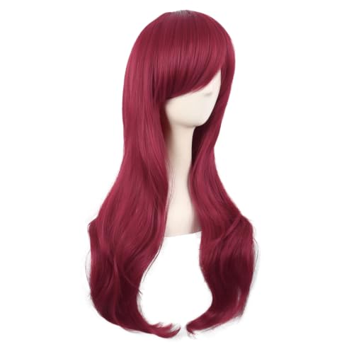 Image of MapofBeauty 28 Inch /70 cm Women Side Bangs Long Curly Hair Cosplay Synthetic Wig (Blood Red)