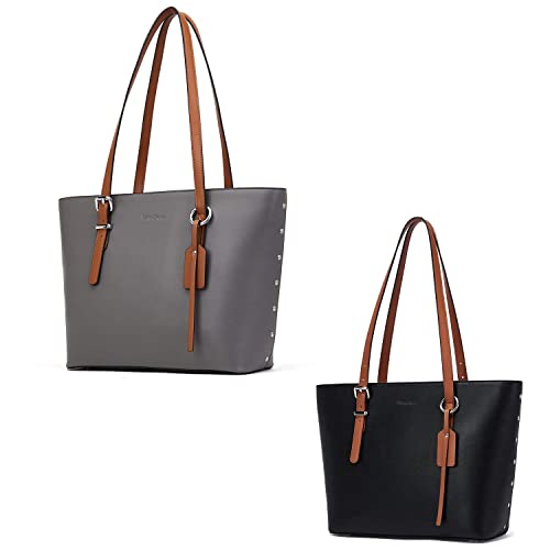 Westbronco Bundle Women Leather Handbags Purses Designer Tote Shoulder Bag Top Handle Bag For Daily Work Travel Grey And Black #TOP9