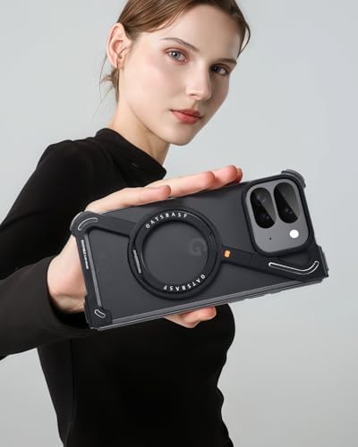 OATSBASF Minimalist Phone Case for Google Pixel 9 Pro Fold, 360° Rotation Kickstand Aluminum Metal Frameless Design Bumper Z Case, Protective Shock Grade Shell, Black