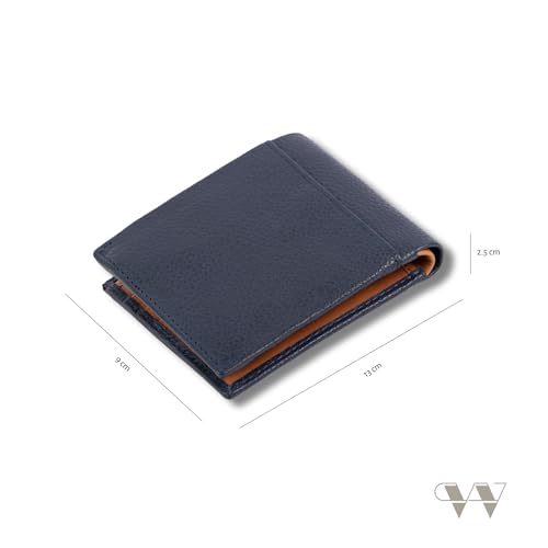 Image of Wildebeast Full-Grain Blue European Leather Wallet for Men - RFID Blocking Slim Bifold with ID Window, Card Slots & Coin Pocket, Eco-Tanned Leather, Stylish Gents Purse, Gift for Men - The Frontier