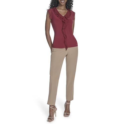 Tommy Hilfiger Women's Sleeveless Mix Media Ruffle Front Blouse2