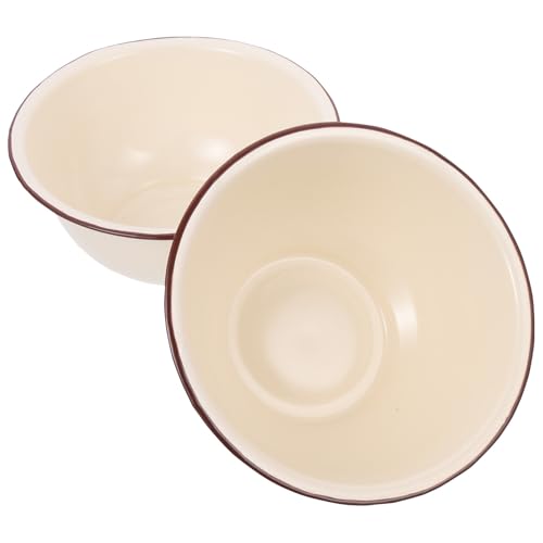 Ipetboom Juego de 2 Boles de Esmalte Retro de 16 CM Color Blanco Marfil Bol Multifuncional para Mezclar y Servir Utensilios de Cocina Vintage para Sopa y Ensaladas sin Tapa Diseño