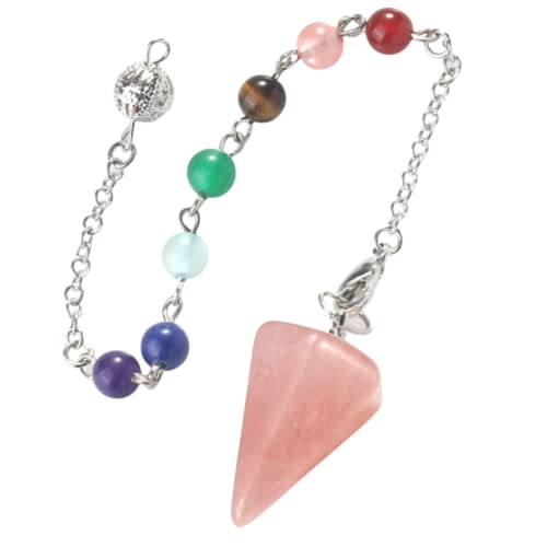 Chakras Piedras Preciosas Péndulo de Cristal Esoterismo Radiestesia Piedra Hexagonal Curativa Reiki Piedra Natural Curación de Adivinación Cuarzo Rosa Amatista Péndulo Rosado Pendulo 7 Chakras Cover